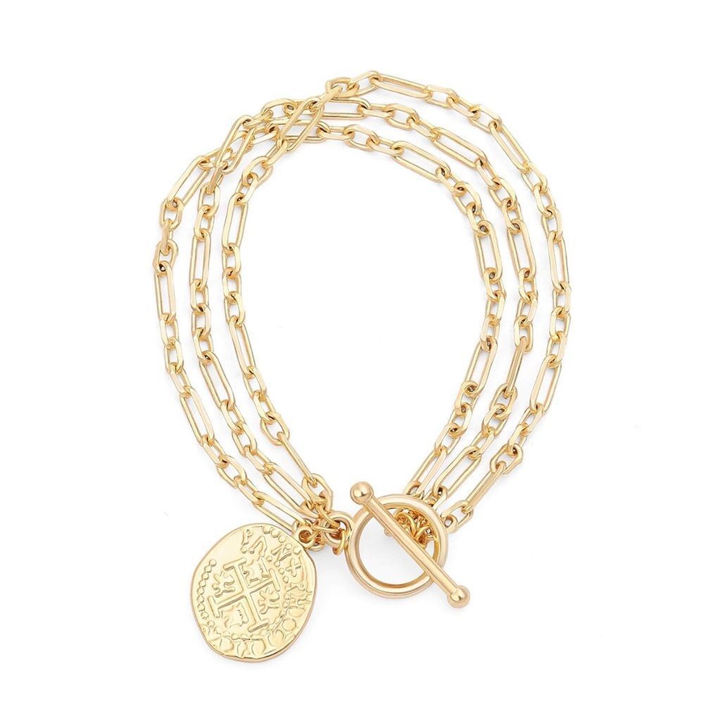 NEW 18k Gold Chain Layerd Bracelet Coin Charm